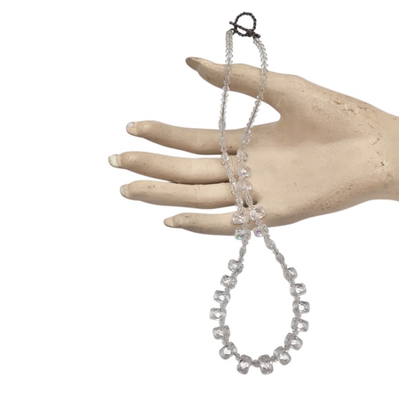 Vintage Crystal Bead Necklace with Toggle Clasp, Rectangle Clear Faceted Beads - Picture 11 of 11